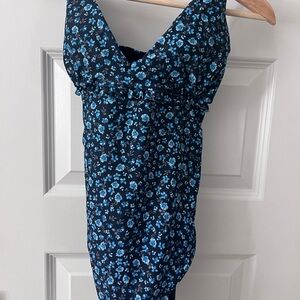 Floral Blue and Black Sleeveless one piece bathing suit.  New with tags